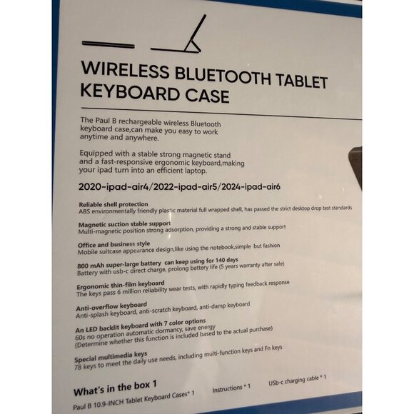 Paul B Wireless Bluetooth Keyboard Case For iPad Air 10.9-Inch 2022/2024 Rechar - Picture 5 of 10